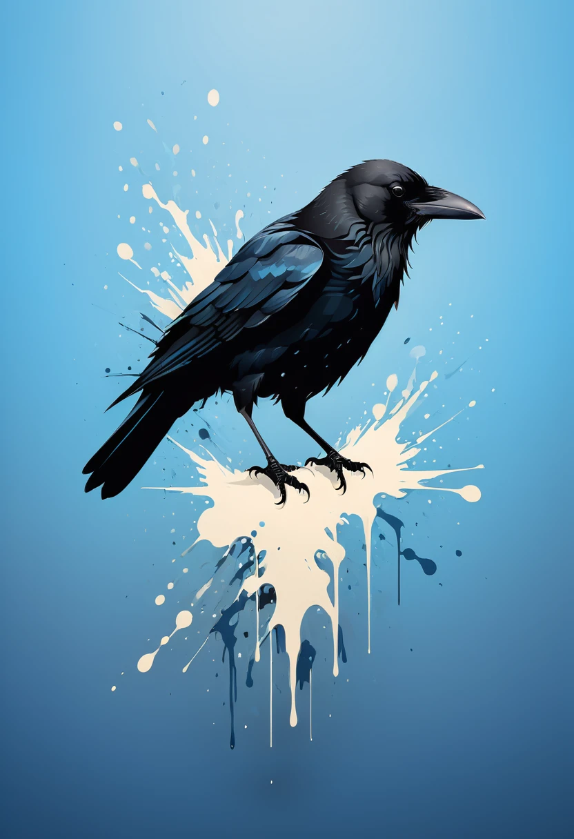 Vector art illustration of a crow with black and gray gradient, Minimalist logo detailed and sharp design, Background blue alcohol splash style,
Flat vector awesome, energetic, The finest details, actual, HD, High quality textured art work