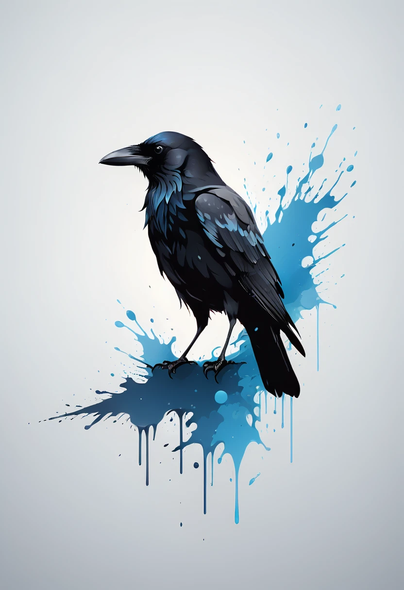 Vector art illustration of a crow with black and gray gradient, Minimalist logo detailed and sharp design, Background blue alcohol splash style,
Flat vector awesome, energetic, The finest details, actual, HD, High quality textured art work