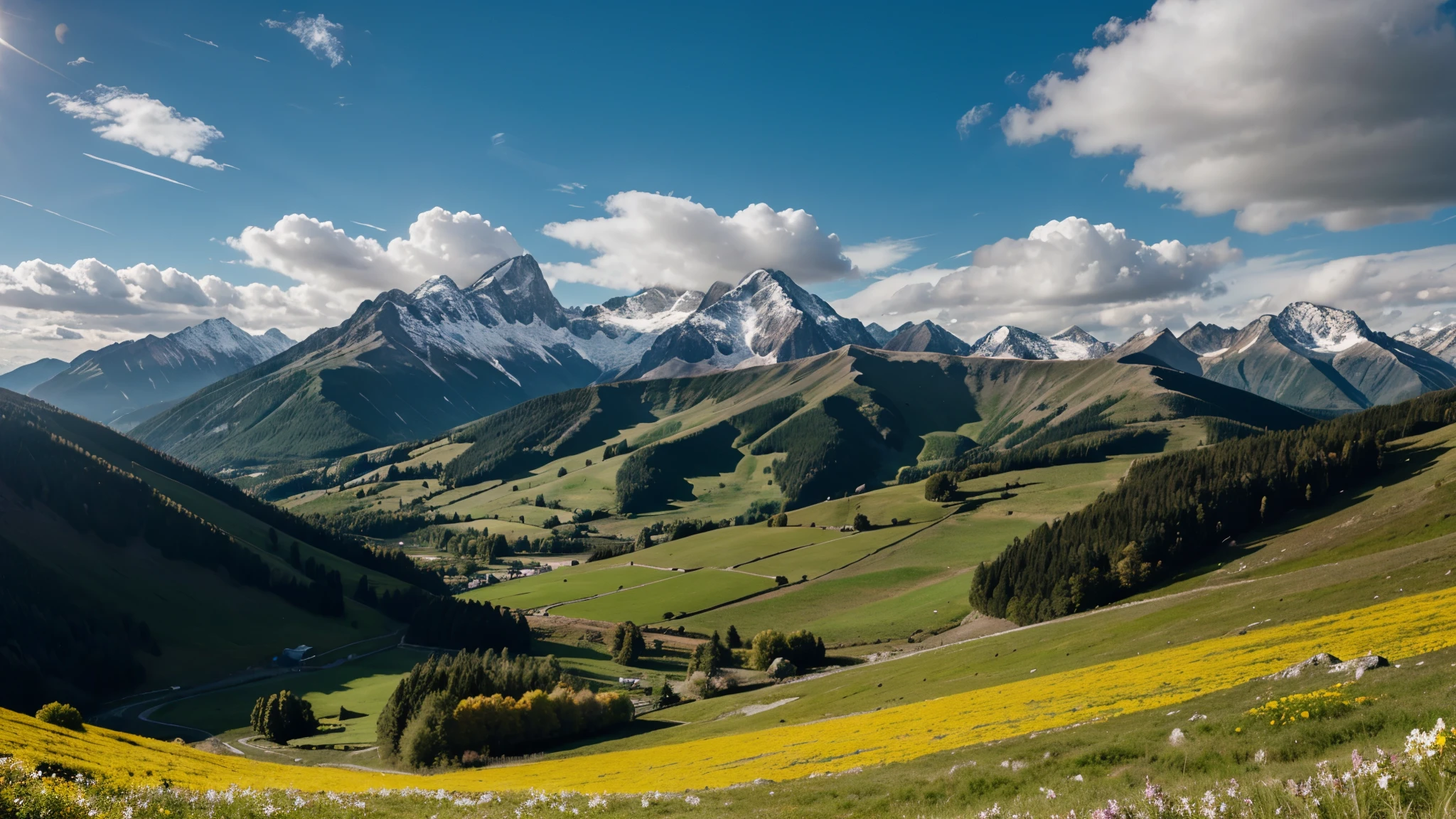 Landscape, sunshine, mountain, spring, clouds, long expousure,
