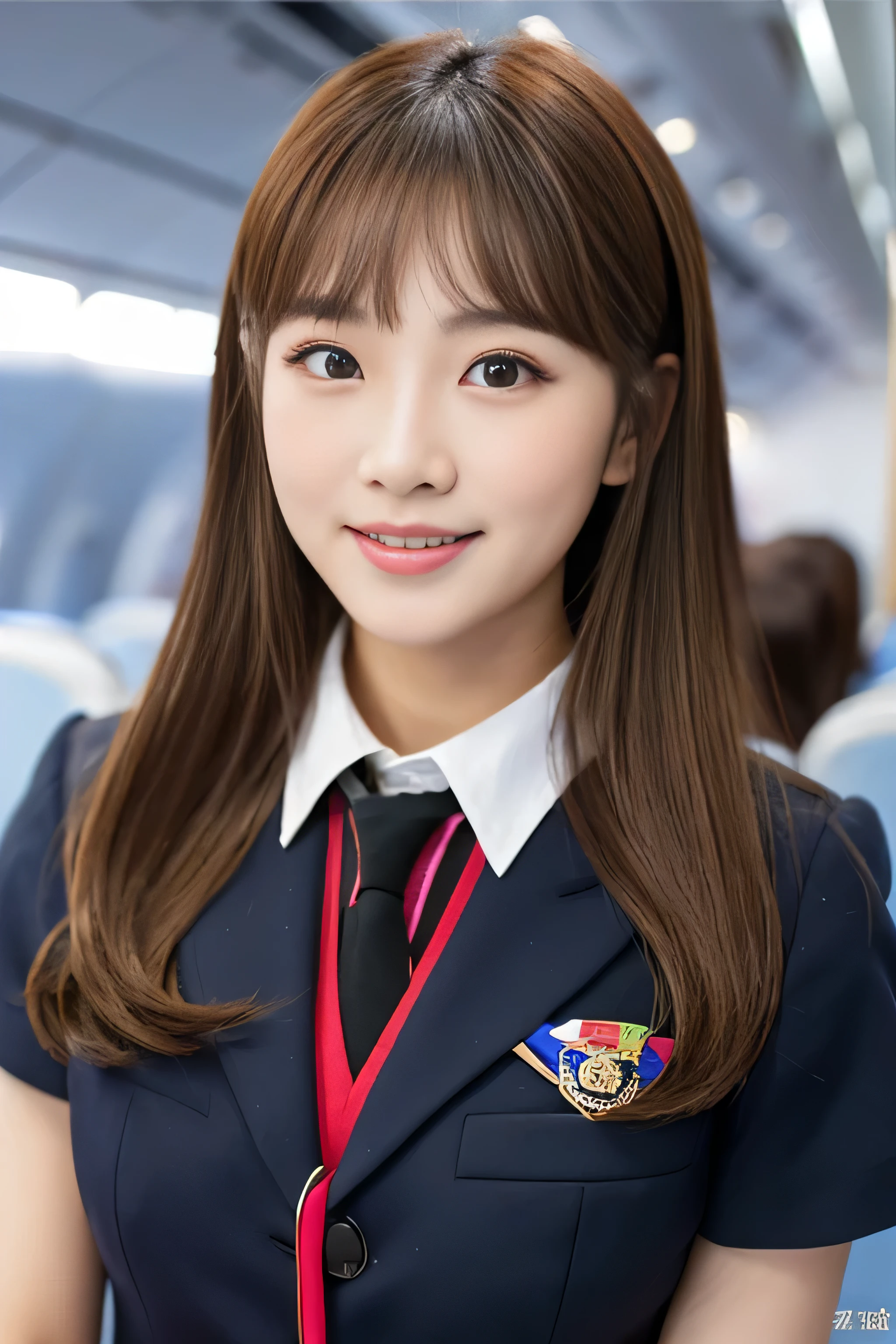 (Best quality: 1.1), (Realistic: 1.1), (Photography: 1.1), (highly details: 1.1), (1womanl), airline stewardess,red coat,short skirt,black lence stockings,bent down,mix4,In the plane,Hat