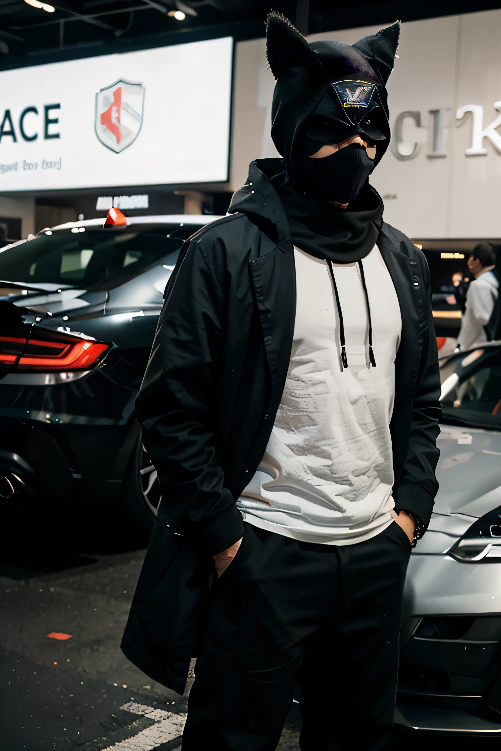 1 man wearing a hacker mask standing with supercar Be a trader