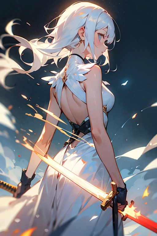 Charming little woman, fairy spirit, temperament, Yujie, holding a sword in her hand, with a relaxed expression, light rain, with wings, abdominal muscles, wearing white socks, high heels, clear fingers, 8K picture quality,