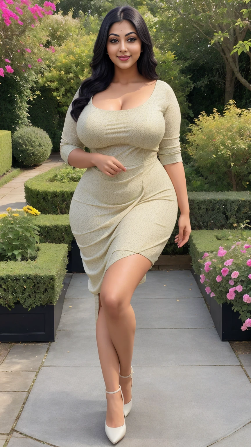 Rati Agnihotri Indian beautiful actress curvy plus size hour glass bulky huge figure woman, closeup camera view, big huge m-cup breast, wearing SHEIN Young Girl Pleated Elegant Party Princess Dress SKU: sk2305049341169119 (1000+ Reviews) GBP£6.99 GBP£9.99 -30% Including VAT Color:Yellow, elegant standing position, eye contact view, different style hairstyle, bright eyes, thin eyebrows, fair skin, blushing cheeks, prefect head to toe view, full body,Garden Paradise: A lush botanical garden with vibrant flowers, winding paths, and serene ponds, head to toe view, full body shot, full body view, smile face, black hair, Indian face, perfect skin tone light, ultra realistic skin texture