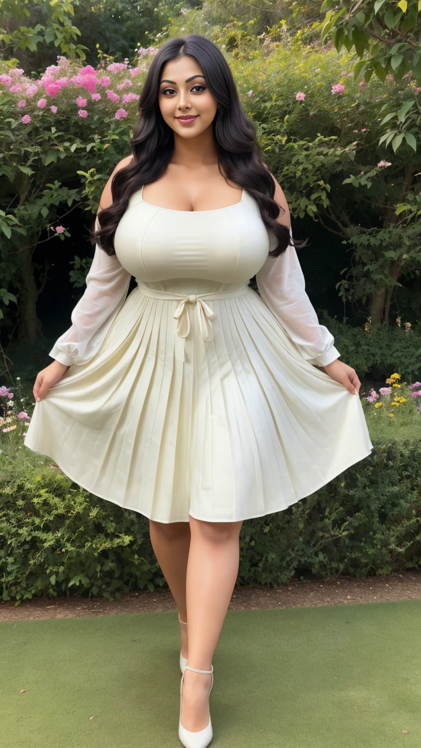 Rati Agnihotri Indian beautiful actress curvy plus size hour glass bulky huge figure woman, closeup camera view, big huge m-cup breast, wearing SHEIN Young Girl Pleated Elegant Party Princess Dress SKU: sk2305049341169119 (1000+ Reviews) GBP£6.99 GBP£9.99 -30% Including VAT Color:Yellow, elegant standing position, eye contact view, different style hairstyle, bright eyes, thin eyebrows, fair skin, blushing cheeks, prefect head to toe view, full body,Garden Paradise: A lush botanical garden with vibrant flowers, winding paths, and serene ponds, head to toe view, full body shot, full body view, smile face, black hair, Indian face, perfect skin tone light, ultra realistic skin texture