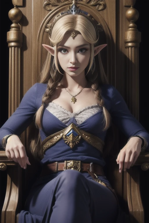 Extremely realistic shading, extremely detailed, photorealistic, lore accurate, Princess Zelda, in the throne,