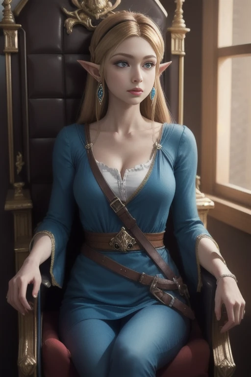 Extremely realistic shading, extremely detailed, photorealistic, lore accurate, Princess Zelda, in the throne,