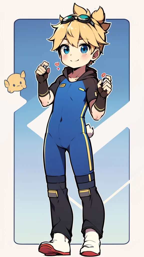 ((A  boy))，(Youthful feeling)，One-piece mountaineering suit，slender figure,Healthy limbs，goggles，fingerless gloves，cotton socks，short sleeves，stand up，Smile，Rabbit ears，Rabbit Tail