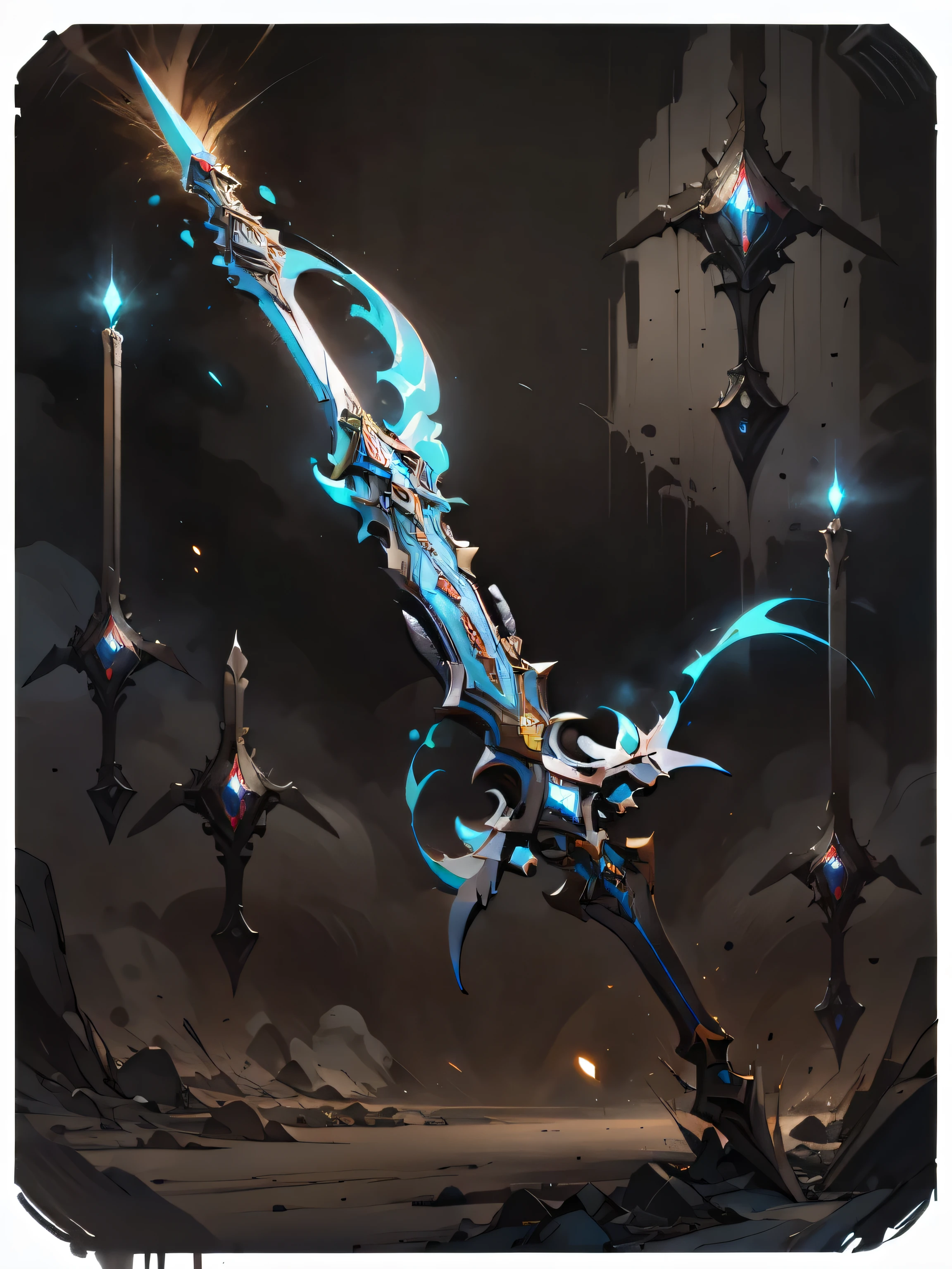 um close do desenho de uma espada com luz vermelho, bright red soulblade, ghost blade style, espada brilhante, arte conceitual luminescente, espada brilhante in hand, intricate fantasy spear, arte conceitual de arma, neon glow concept art, arte conceitual misteriosa, desenho de espada, arte de arma de RPG de fantasia, arma de guerra, projeto de arma, huge glowing neon ax