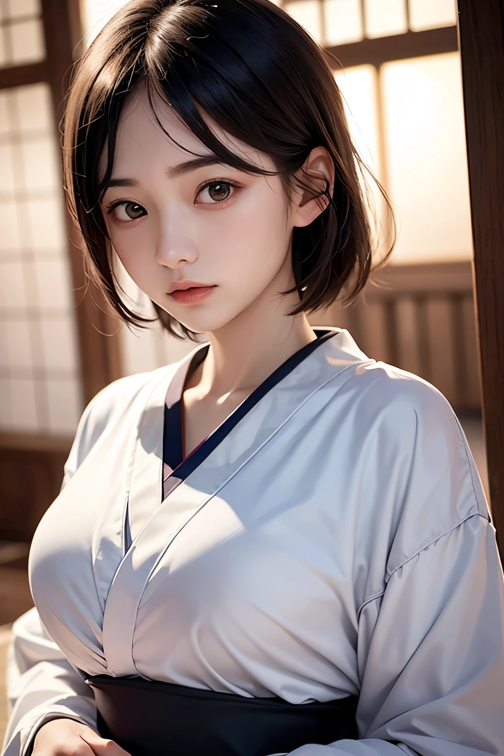 (1 nogizaka girl,teenager,raw photo,photo realistic:1.5),(best quality, high quality,HDR, highest quality,ultra high resolution,high resolution,high res,ultra high difinition,huge file size,8K,2K wallpaper,8K wallpaper,high quality texture,amazing,an extremely delicate:1.4),one girl, Japanese famous idol,beautiful face,small face,absurd,ridiculous,incredibly ridiculous,portrait,breasts close up,blurry background,(no makeup,swimsuit:1.2),medium skin,beautiful skin,detailed skin,small head,black hair,silky hair,(Japanese eyes:1.3),detailed eyes,black eyes,Japanese idol eyes,Japanese nose,5-fingers,(eyebrow:-0.5),(Light Particles, Lens Flare, Luminous Particles: 0.7),looking at viewer,bright lighting,professional lighting,girl