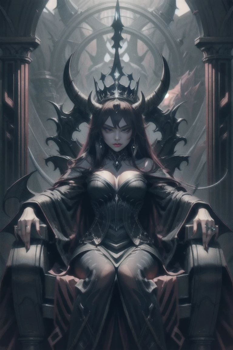 Extremely realistic shading, extremely detailed, photorealistic, lore accurate, demon queen, in the throne,