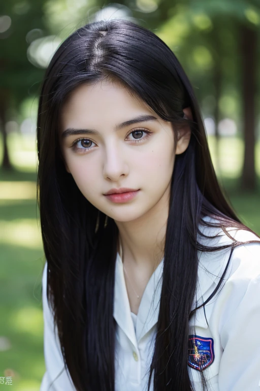 ( masterpiece, top quality, best quality,8k, girl,ultra detailed,raw photo:1.5),(photorealistic:1.4), (long black hair:1.5), (cinematic lighting), PerfectNwsjMajic, , Surrealism, UHD, ccurate, Super detail, textured skin, High detail, Best quality, dynamic angle, (high nose,White skin),[Beautiful blue eyes],[flat chest:large breasts:0.5],(1girl),(good anatomy:0.5)),(outside:1.5),Homely uniform 