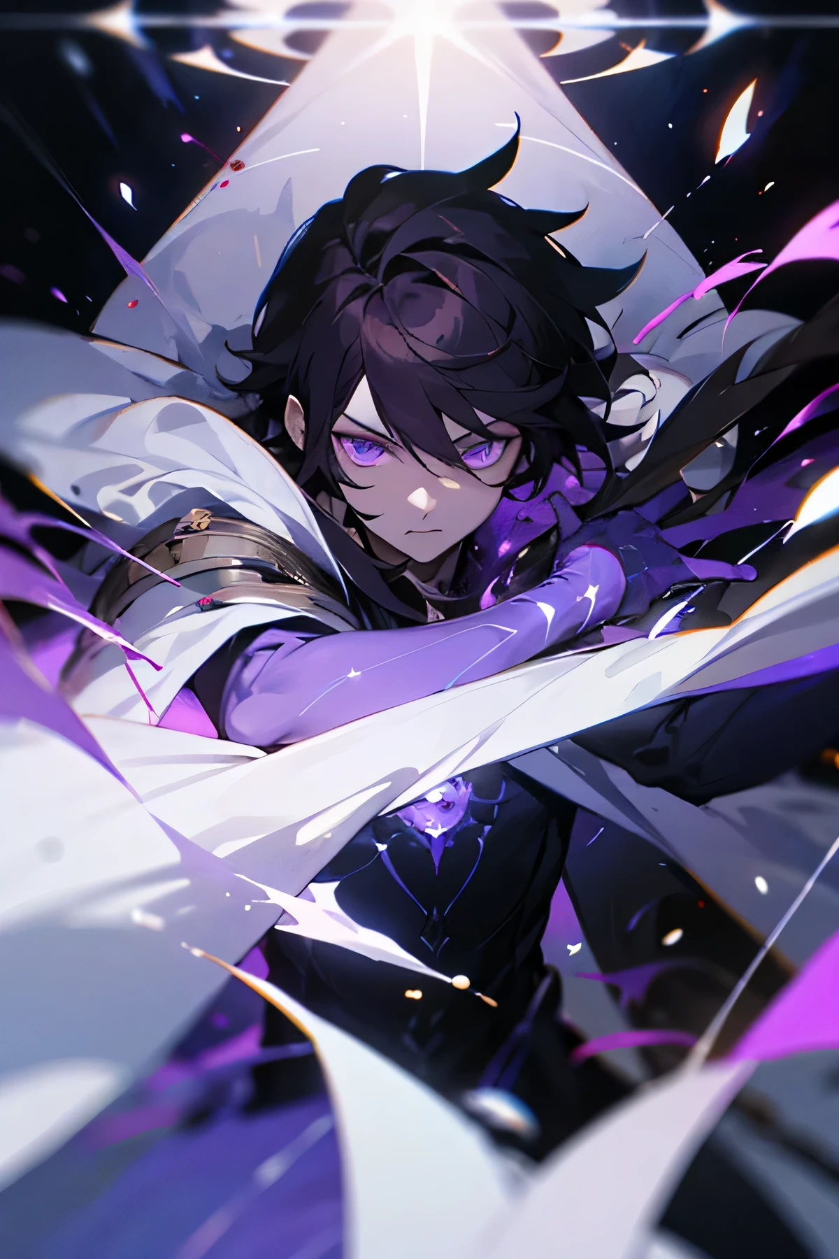 Dark_Persona, {An extremely handsome boy}, 8K wallpaper, {{{Masterpiece}}}，Exquisite facial features，(((best qualityer))), ((Ultra-detailed)), ((illustration))，((purple leotard:1.2)),Bare lower body，Masturbation，((Tentacle sex:1.5)),Black eyes，((Shut your mouth:1.5)),the hair，((Purple cardigan:1.2)),cum on bodyl,how to，The erection，Play with your ，tentaculata，fond violet，Oral sex，Squeeze sperm，Orgasmic face，Desire face，Loving pupils，mental control，depraved，Shooting in the armpit，cum on facial，cum dripping，Red tongue，lanky，((sleeveless tops))，((of a shirtless))，The erection，cum shots，climaxing，Red tongue，enjoying， Bulge，