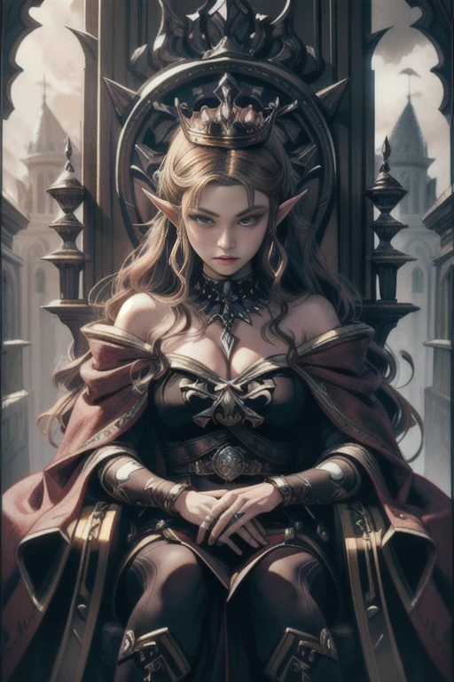 Extremely realistic shading, extremely detailed, photorealistic, lore accurate, Queen Zelda, in the throne,