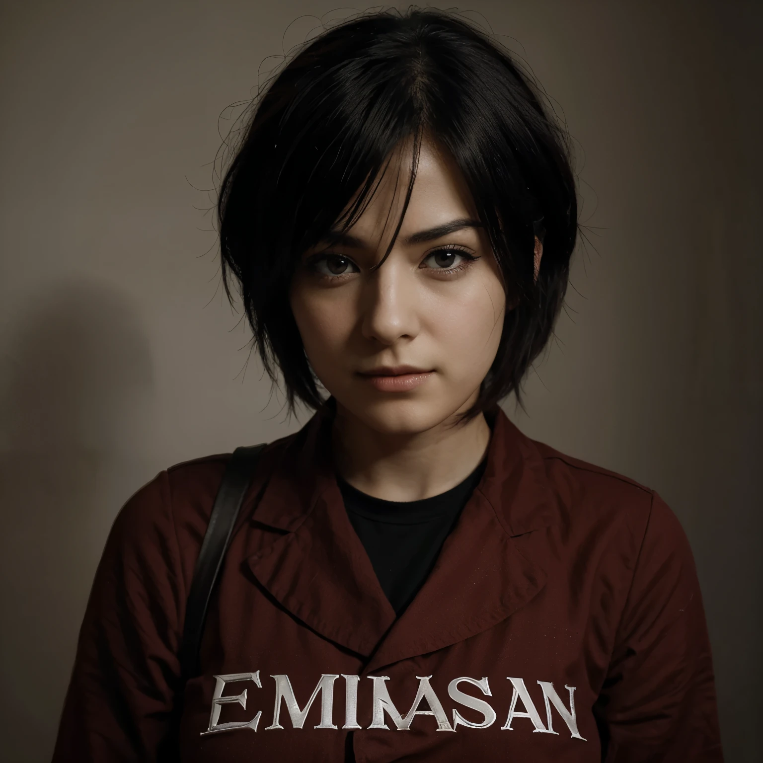 make a picture,como um logotipo da Mikasa Ackerman,escrito Mikasa Art