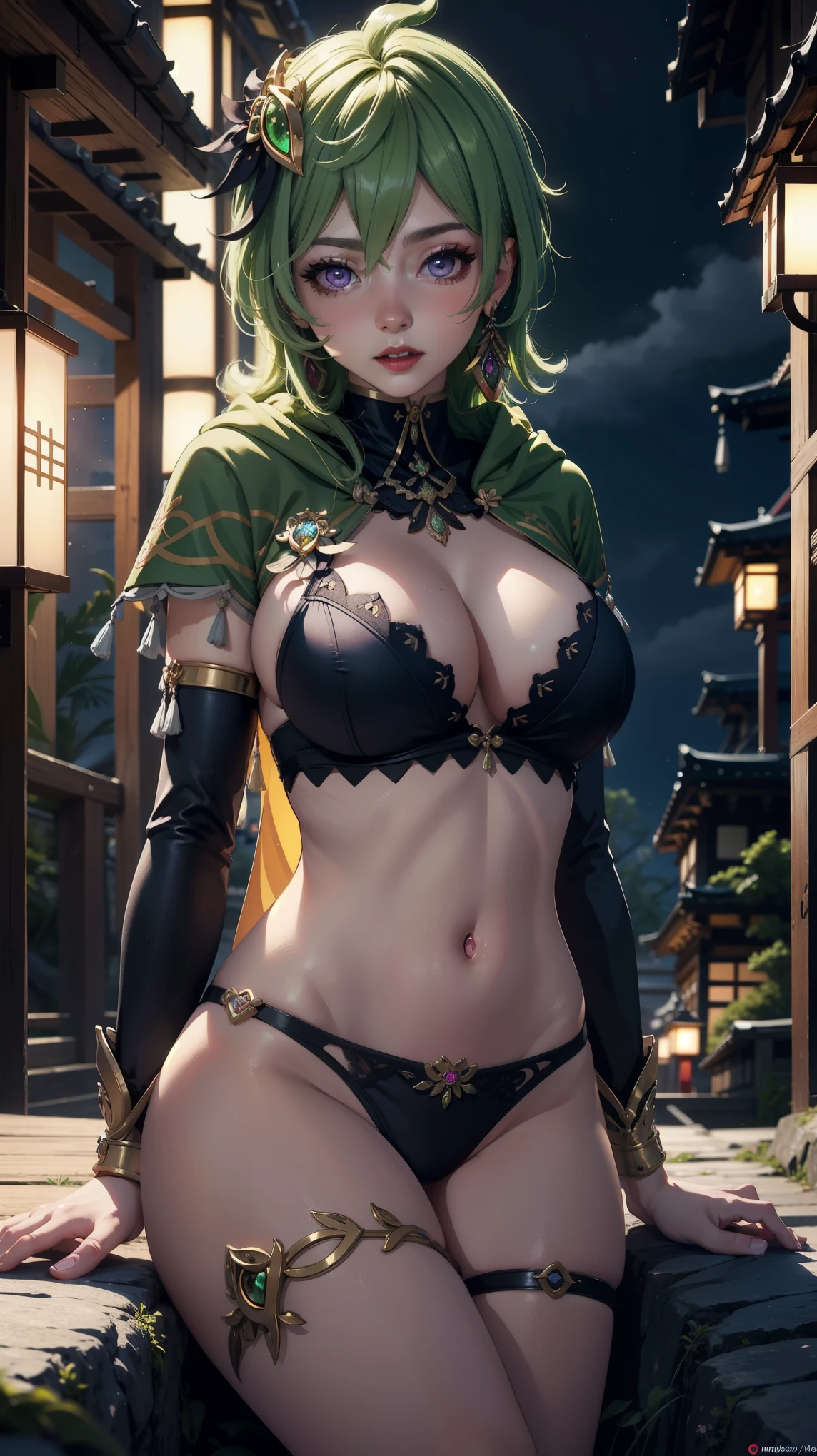 ((masterpiece)),(bestquality),((ultra-detailed)), ((beautiful detailed sky)), ((cinematic lighting)), depth of field, (dynamic angle),detailed lighting,(beautiful detailed eyes), ((japan night view)),red lip, eyeshadow,large breast, (erotic), ((sexy)), cleavage, navel, (colleidef, colleirnd)