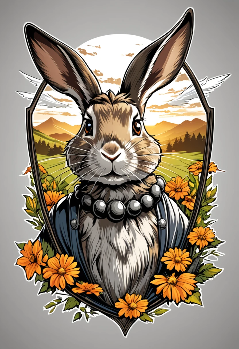 Bergkette mit hasenohren, realistische Darstellung, for comic style t-shirt design, scharfe Konturen