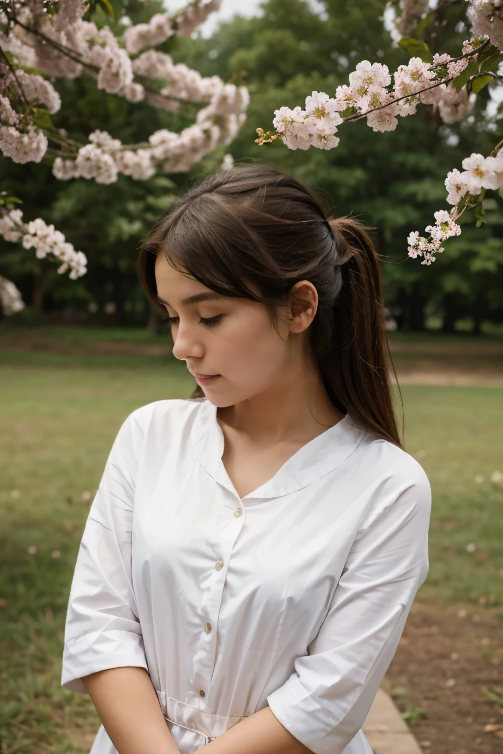 A girl showing her blossom