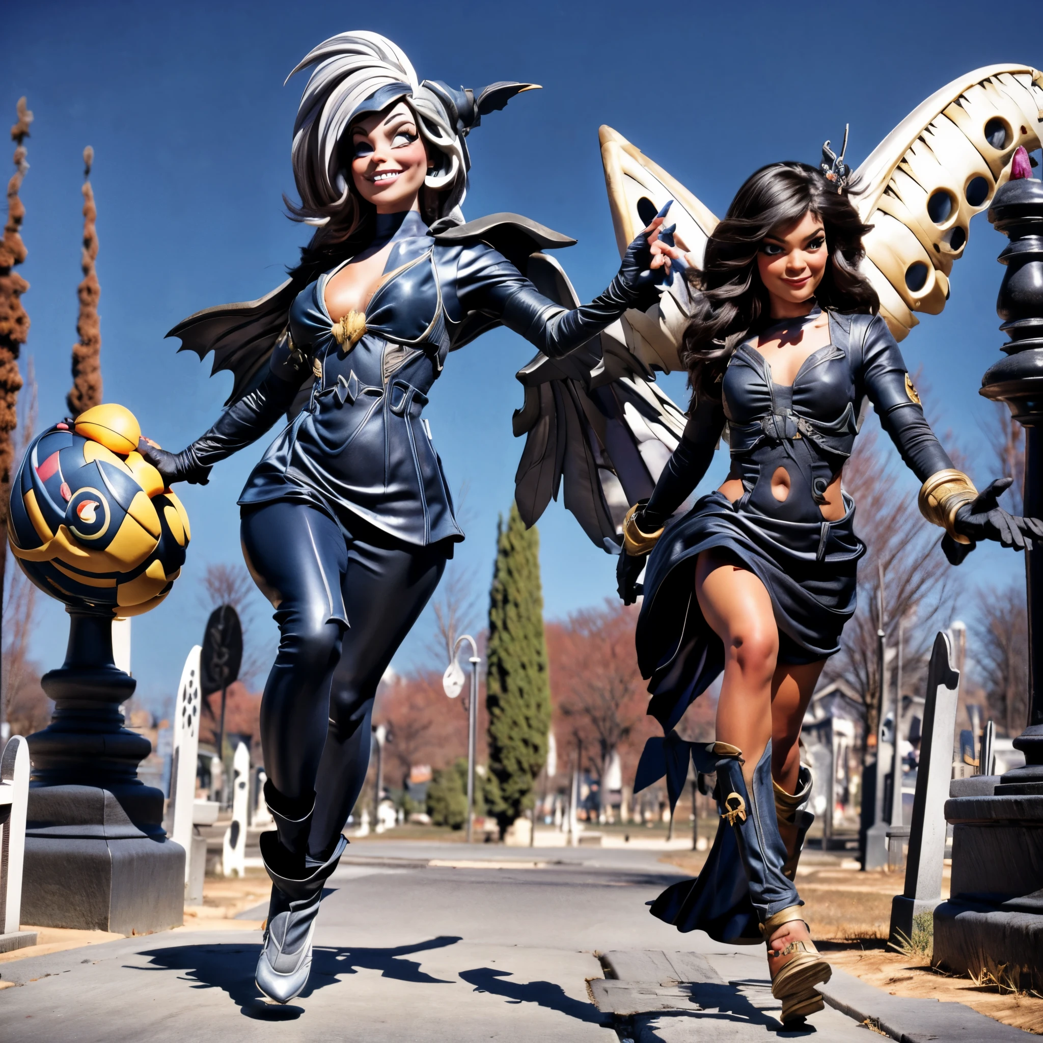 (best quality,4k,8k,highres,masterpiece:1.2),ultra-detailed,(realistic,photorealistic,photo-realistic:1.37),Pequena caveira, Estilo Disney Pixar, running through the graveyard and jumping over tombstones, vibrant colors, youthful energy, animated spirit, lively atmosphere, magical setting, dynamic motion, whimsical expressions, captivating storytelling, playful mood, enchanting adventure, cinematic composition, detailed skull, expressive eyes, whimsical smile, exaggerated facial features, colorful costumes and accessories, stylized animation, vibrant and charming characters, atmospheric lighting, hauntingly beautiful background, mystical ambiance