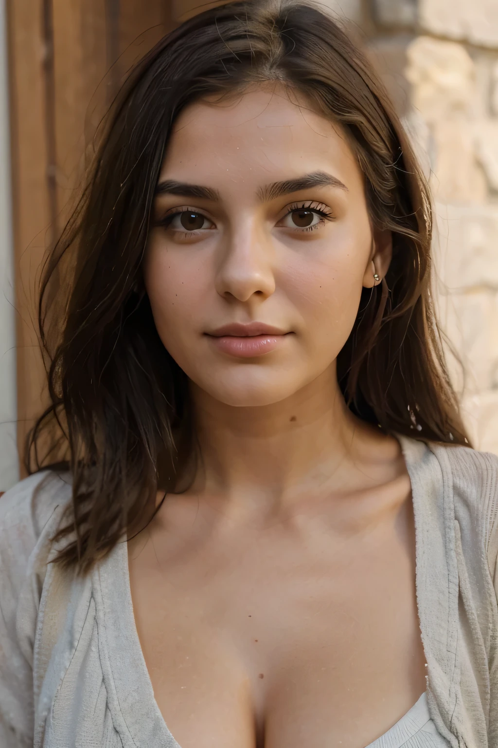 adult, young woman in her 20s, olive skin, natural beauty, very realistic, head photo from front, full face staring at camera