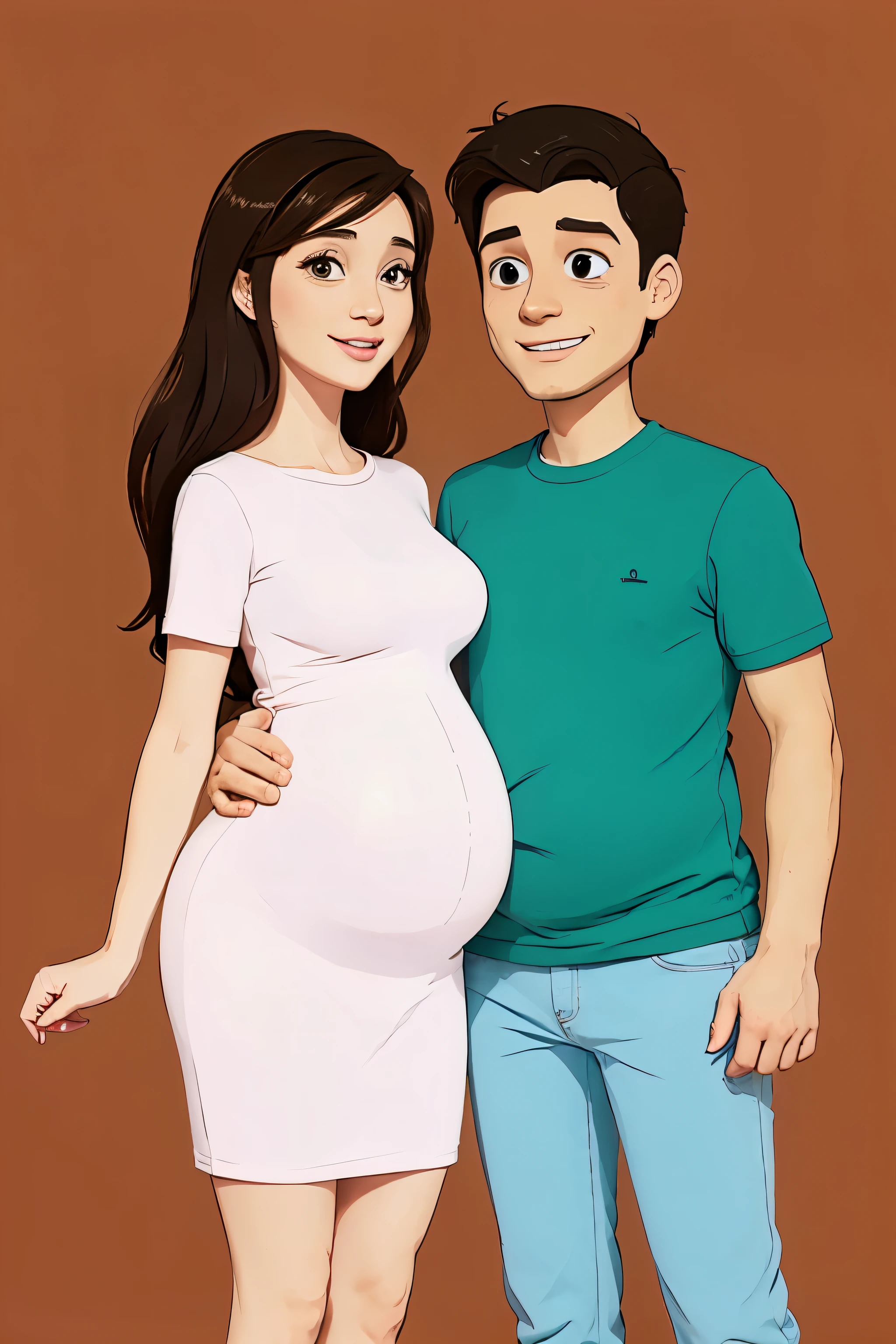 A Couple, She Pregnant, Cartoon Style