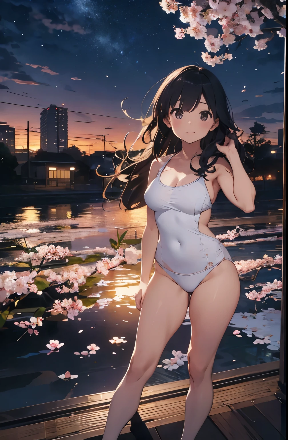 On the rooftop during golden hour、Background night city skyline, Beautiful Japanese women are photographed, towards the camera. She is wearing a sexy white swimsuit, Minimalist white swimsuit, Her long silver hair is gently swaying in the breeze. A golden light surrounds her, Creating a silhouette effect, Capture the moment when the background changes from day to night. After her, Cherry blossom scenery in full bloom、Capture moments of serene beauty, Demonstrating the peaceful coexistence of city life and nature.
• Mode: manual mode、exposed、Fine-tune your shutter speed。
• Aperture (F-Score): f2.8〜Set to F4 range.、Make your subject stand out、Beautifully blurring the cherry blossoms in the background。
• Shutter speed: 1. Capture the Movement/Please select 250 seconds or more。A quiet pose or、If you want to capture the moment when the petals fall、Adjusting the Shutter Speed。
For shooting in bright outdoor conditions、Set to 100 or 200、Keep it as low as possible。
seaweed、seaweed、seaweed、seaweed、seaweed、seaweed、
