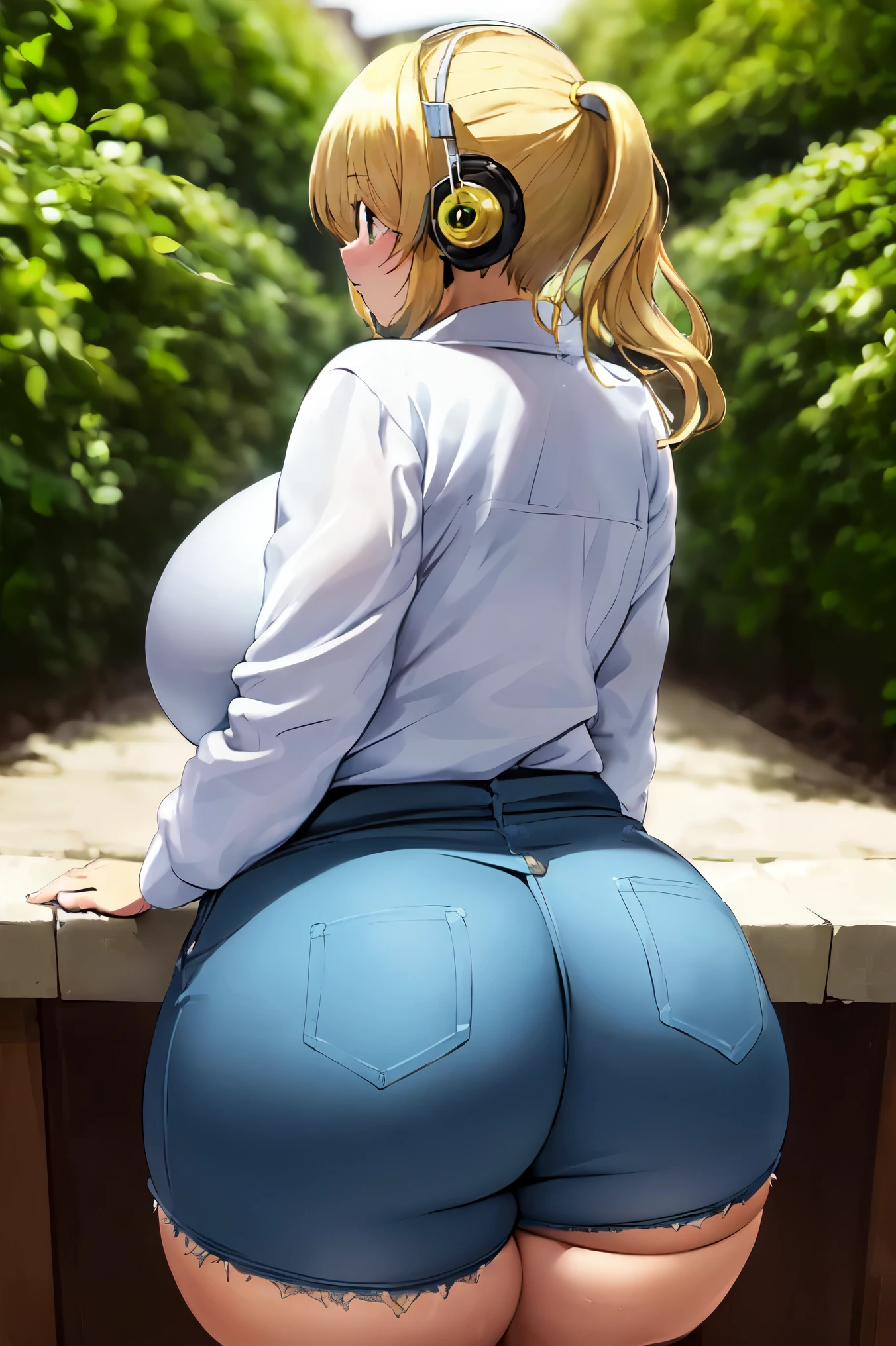 masterpiece, best_quality, 1girl, solo, super pochaco, blonde hair, plump, huge breasts, thick thighs,huge ass