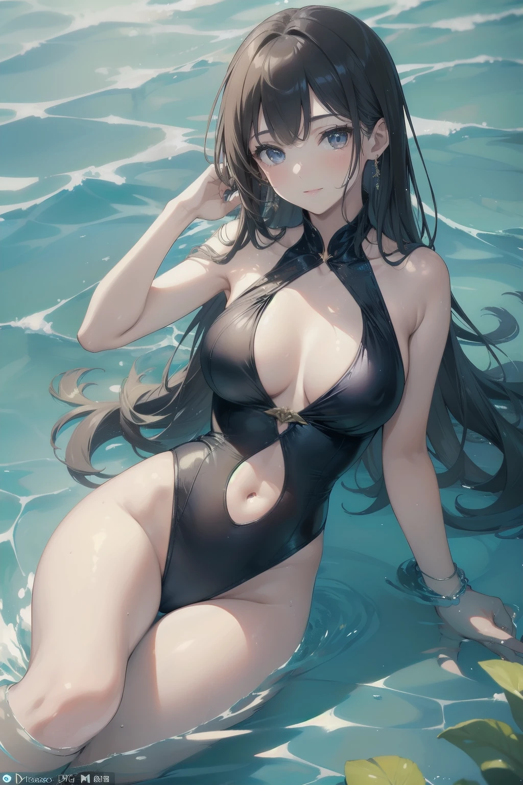 ((Masterpiece: 1.6, top-quality: 1.4))、A young woman、Drinking a cocktail、In the swimming pool (16:9 ratio)、 ((Delicately posing: 1.2)))、
With a graceful smile playing upon her lips, a young woman elegantly reclines on the edge of a pristine swimming pool. The sun casts golden reflections upon the water's surface, illuminating her slender figure. She is attired in a chic, revealing swimsuit, the colors of which dance and shimmer as they ripple in the gentle waves. In one hand, she skillfully cradles a cock