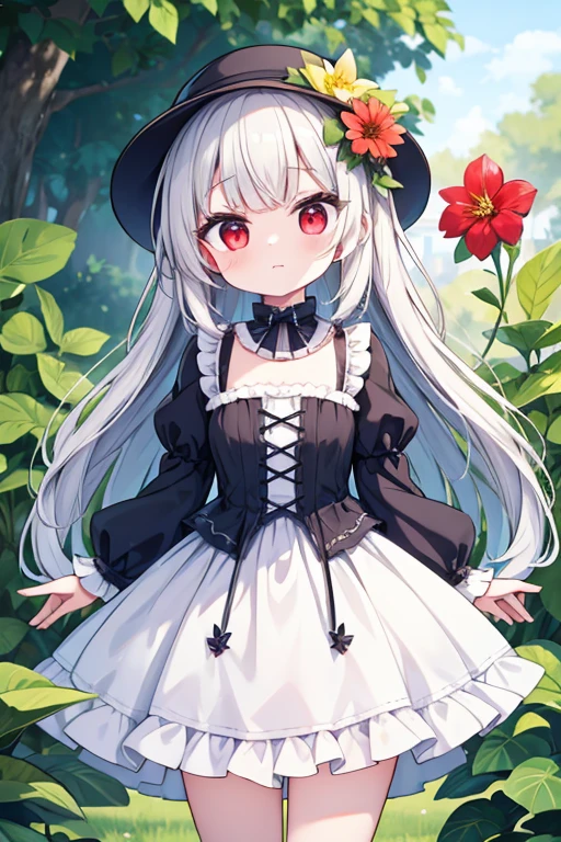 Flower Girl,The power of manipulating plants,poder da natureza,dress,hat,Frightening,Guardian of Flowers,flytrap,red eye,Disdainful