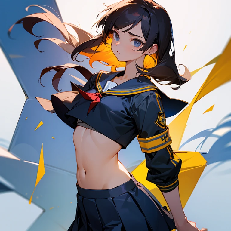 A school girl wearing a crop top uniform