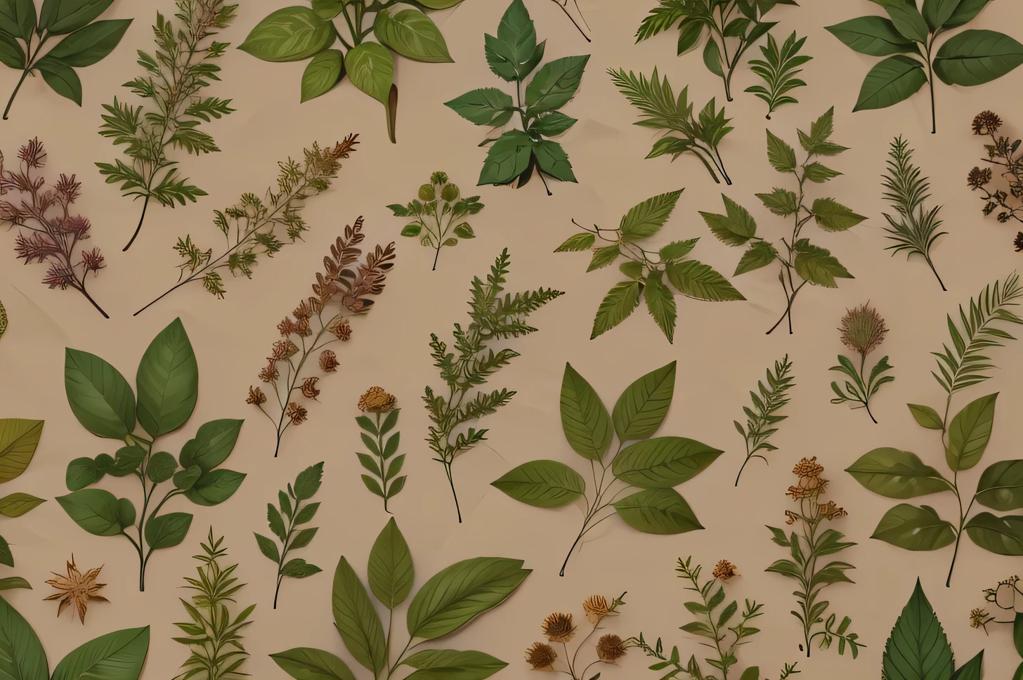 hd image, a close up of a bunch of different types of leaves, botanic foliage, botanical background, botanical print, botanical herbarium, botanical herbarium paper, herbs, botanical, plants allover, herbs and flowers, botanicals, leaves foliage and stems, wild foliage, botanical poster, botanical artwork, plant patterns, botanic, botanical illustration, detailed plants