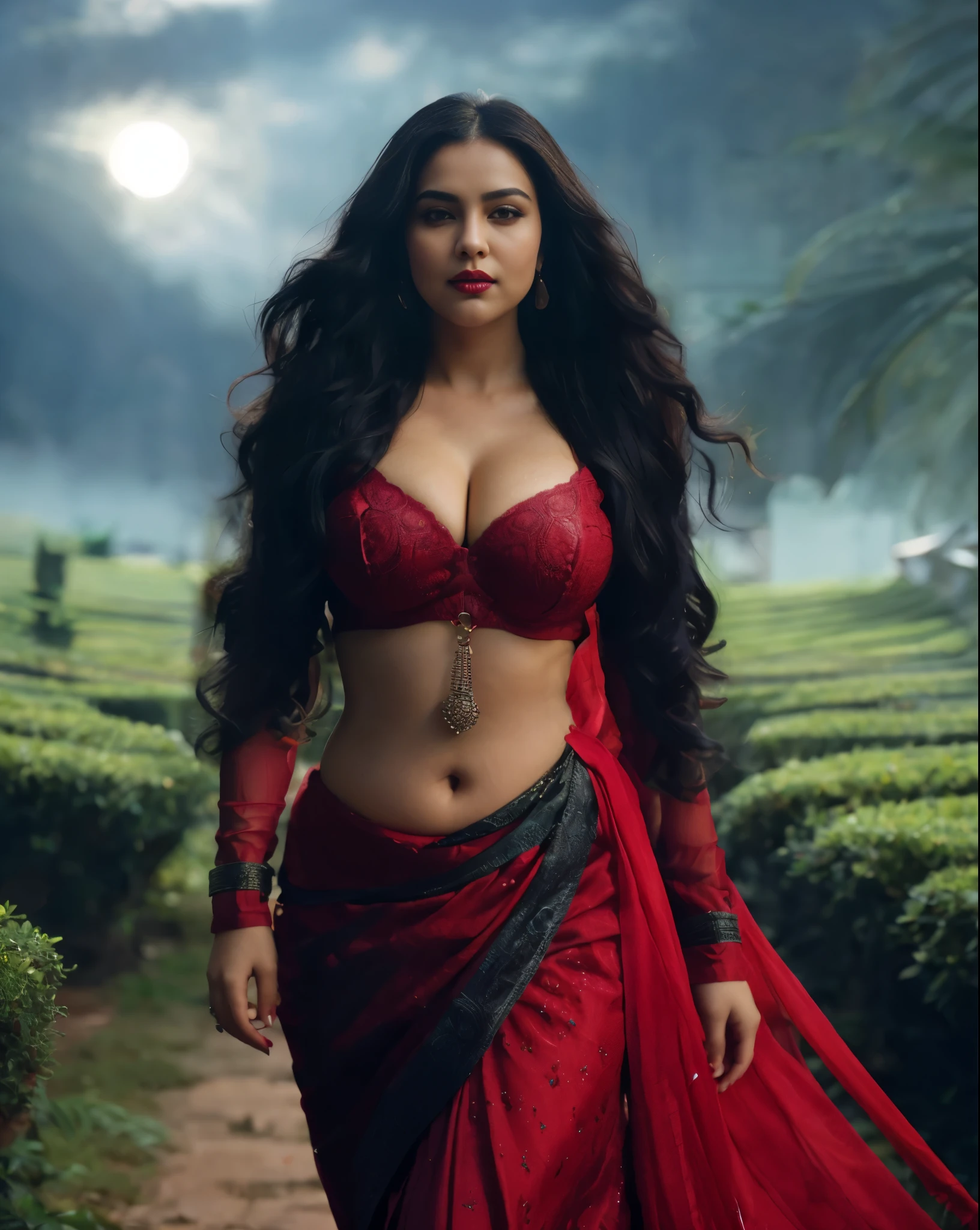 traditional beauty, very seductive pose, with beautiful exotic, stunning woman, attractive girl, gorgeous lady, curvy, busty, seductive, appealing, deep sweetheart neckline top, low waist lehenga, ((gorgeous symmetrical face)), (huge bulged busts), ((big busts)), ((deep cleavage)), shy, (navel pin and a chain around her waist), black hair, highly detailed, intricate detailed, red lipstick, curvy tilted waist, ((milky deep rounded navel)), facing the camera, exposed low waist, symmetrical, perfect composition, sharp focus, octane render, sophisticated, sharp edges, ultra detailed