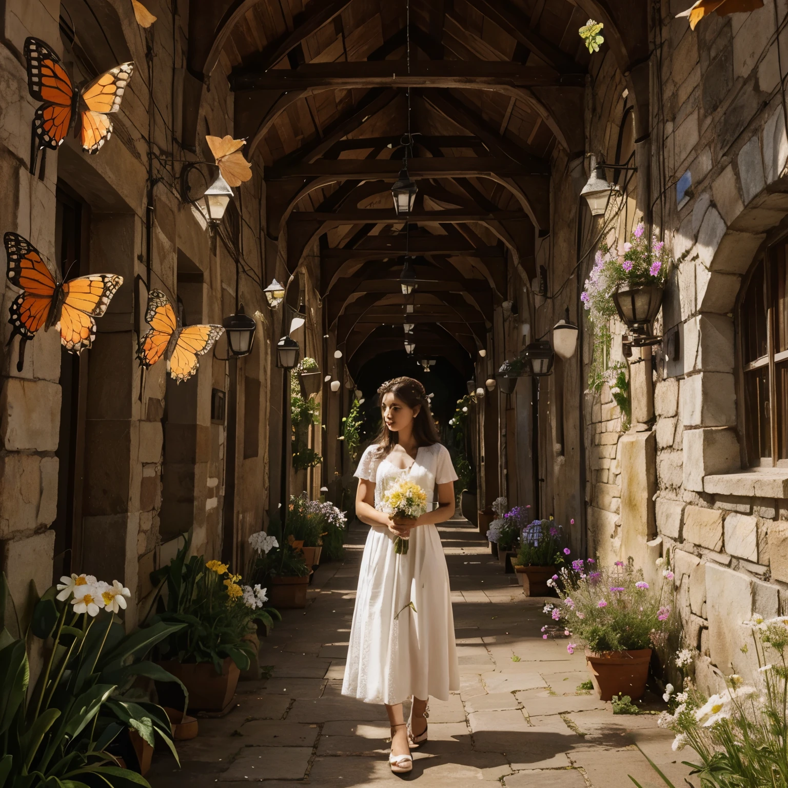 Background image of different flowers and butterflies