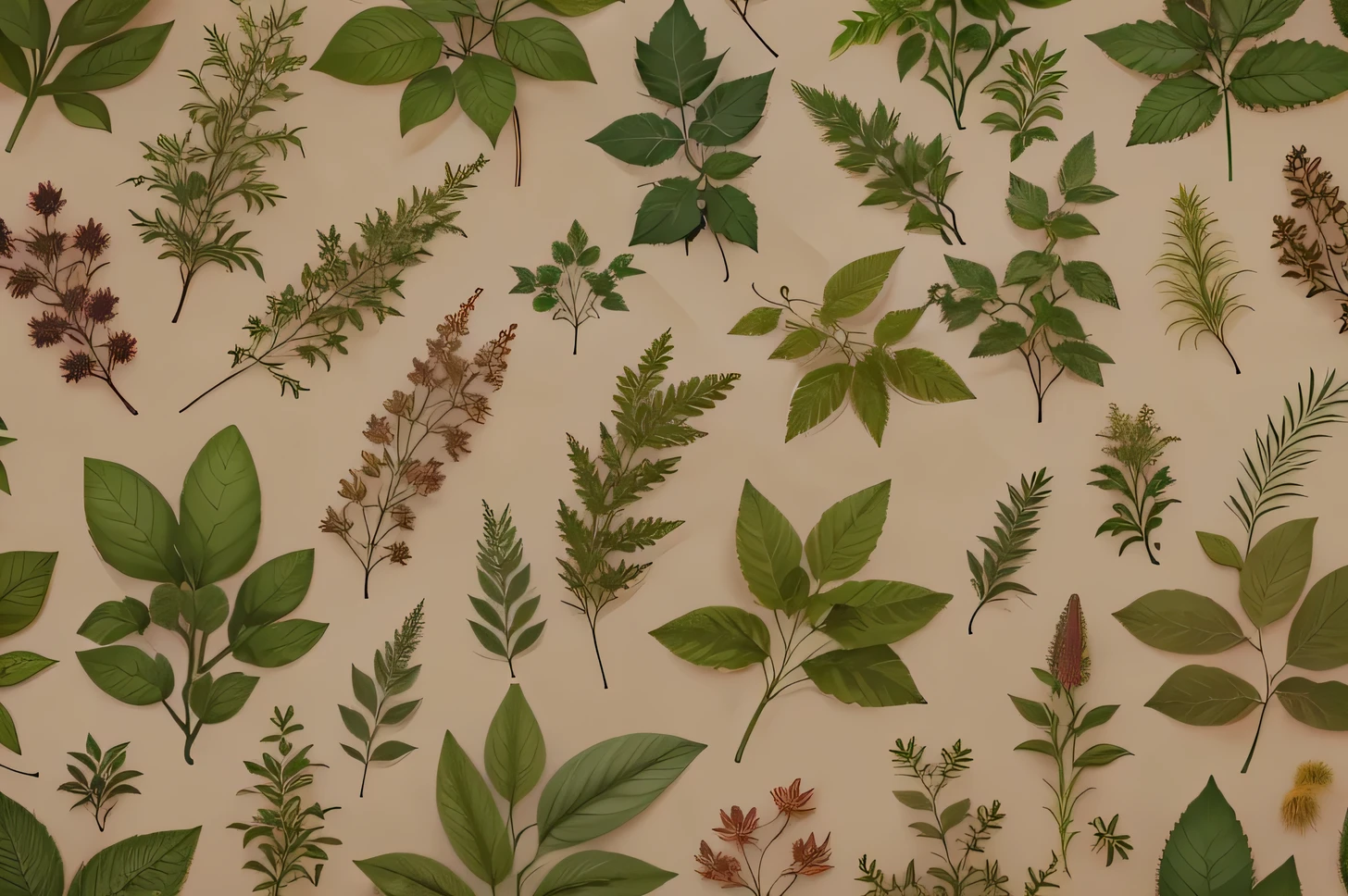 hd image, a close up of a bunch of different types of leaves, botanic foliage, botanical background, botanical print, botanical herbarium, botanical herbarium paper, herbs, botanical, plants allover, herbs and flowers, botanicals, leaves foliage and stems, wild foliage, botanical poster, botanical artwork, plant patterns, botanic, botanical illustration, detailed plants