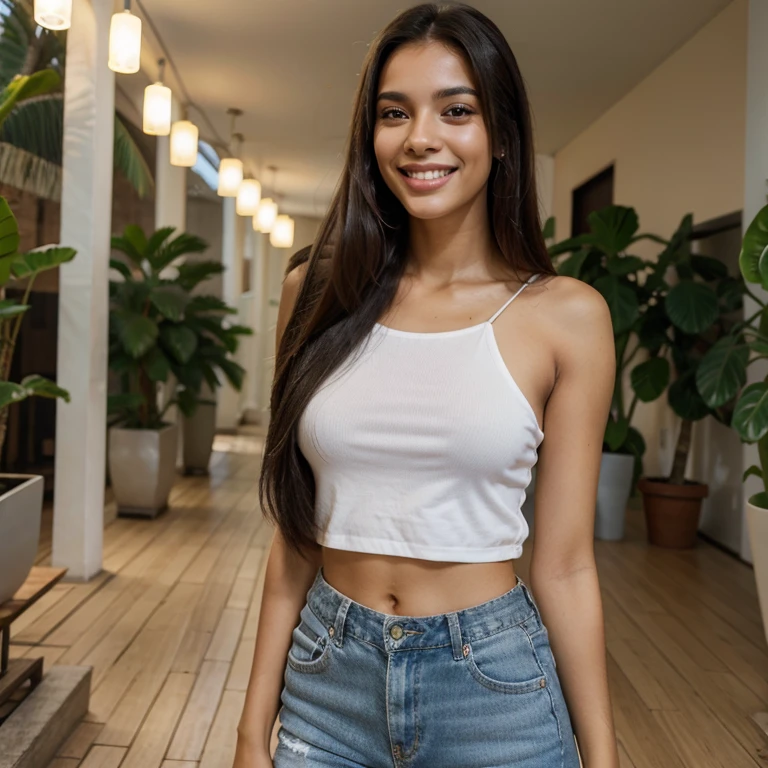 A beauty Brazilian woman 24 years old, model, big smile, straight hair,