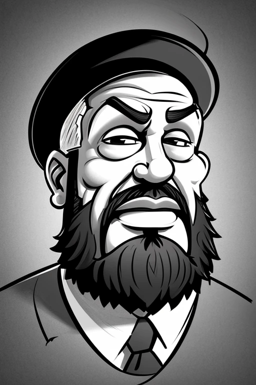 12B pencil drawing, 4k, best quality, professional sketch, black and white drawing, drawing of a man with a beard and hat, caricature style, cartoon shading, CARTOON ARTstyle, professional sketch, cartoon portrait, caricature illustration , stylized portrait, digital sketch, caricature!!!, caricature, caricaturist, caricature, heavy shading, drawn with photoshop, cartoon drawing, caricature, CARTOON ART, cartoon style illustration