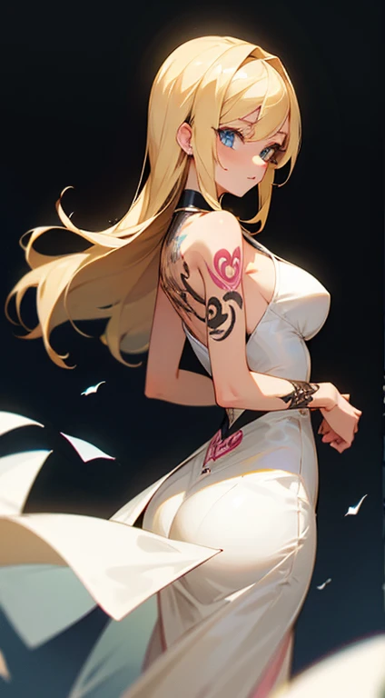 Lady,blonde,dress,beautiful,anime,tattoo