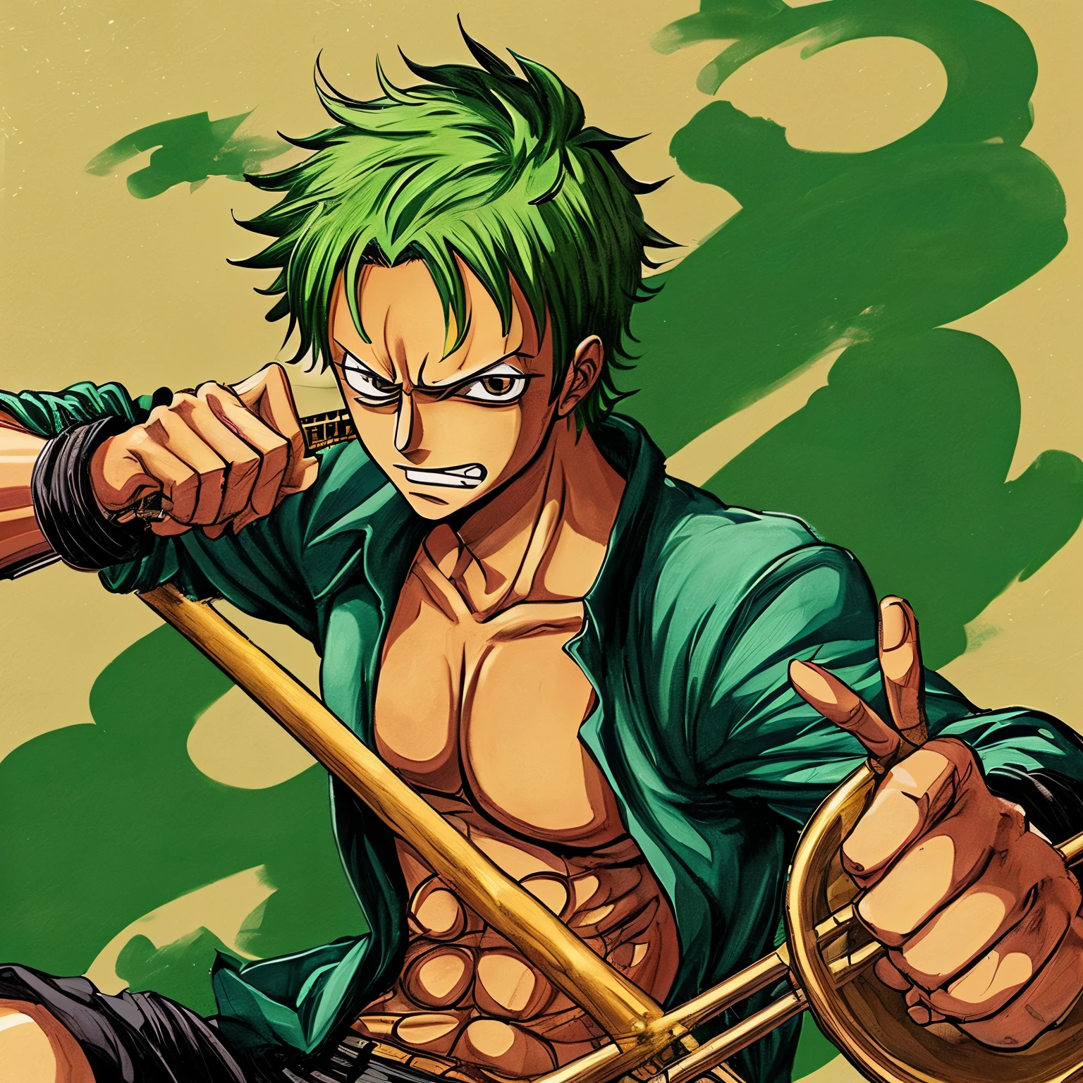 Personagem Zoro de one piece tocando trompete