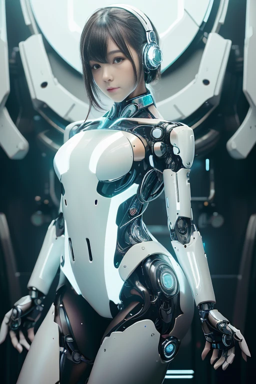 (realistic:1.4), (Raw photo)table top, highest quality, very detailed, (realistic:1.4), (8K, 4k, highest quality, High resolution, 超High resolution:1.1), 8K portrait,1 girl, Japanese アンdroid gid,Plump , announcer,Control panel,アンdroid,droid,mechanical hand, ,robot arms and legs, black hair,Machine body,dull bangs,white robot parts,perfect robot woman,charging spot,long tube,A thick cable was connected to his neck...,ceramic body ,Machine body, mechanical ear covers,アンdroid,robot humanoid,a little chubby,panties,full eyes,perfect machine body,white robot body,laboratory of the future,アンdroid factory,mechanical ear covers,white and light blue uniform,aqua accent costume,