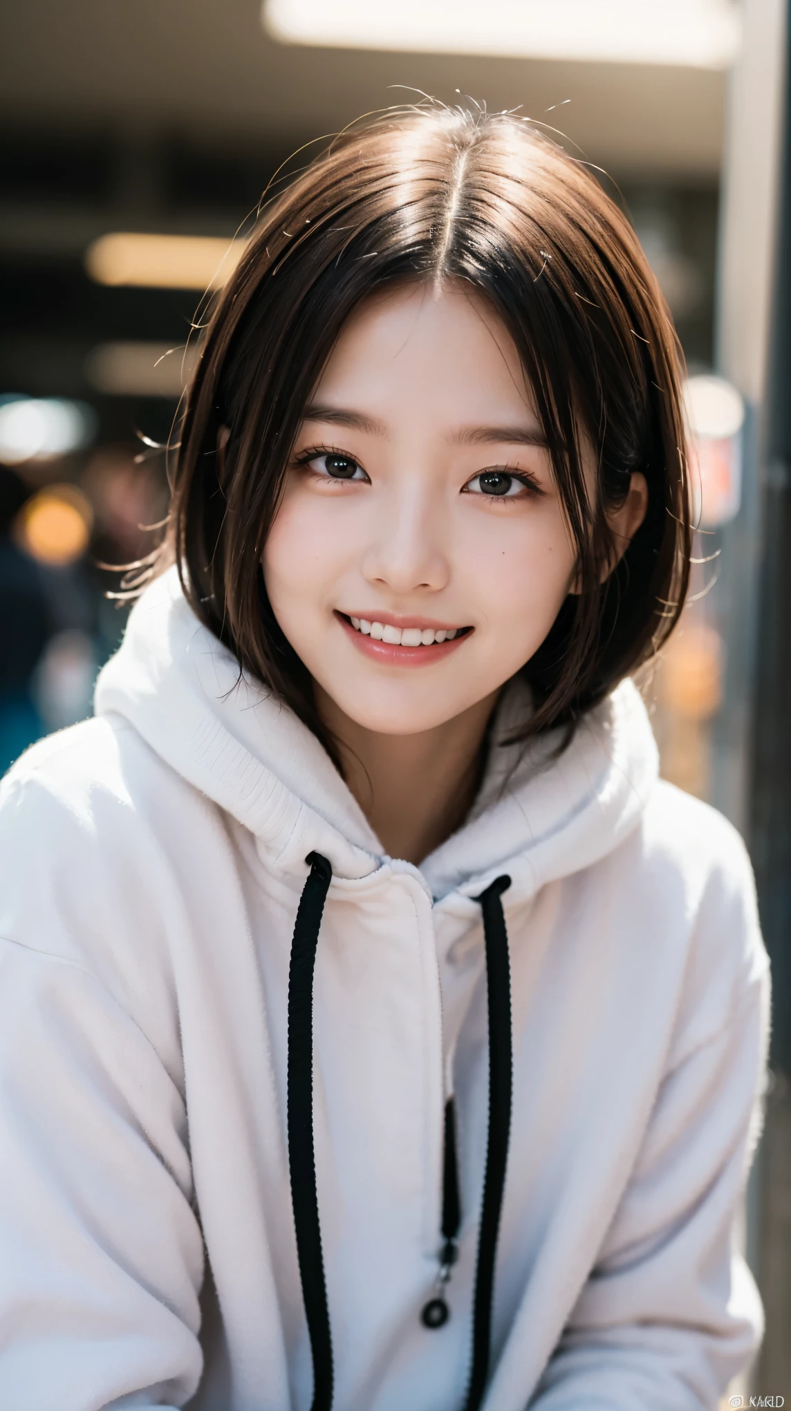 (masterpiece, highest quality, beautiful girl, cute face:1.2), (close your face:1.2), 8K, official art, Raw photo, disorganized, Wear warm clothes to go out on the town in the cold season, view audience, thin, teen, face light, film grain, chromatic aberration, sharp focus, A very happy smile, Showing a little teeth, dynamic lighting, cinematic lighting, face photo, upward glance