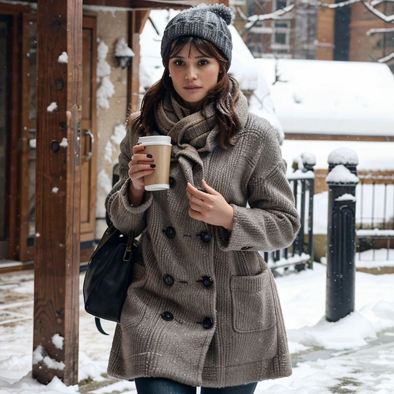 Gemma Arterton in snowy weather dressed in winter clothes