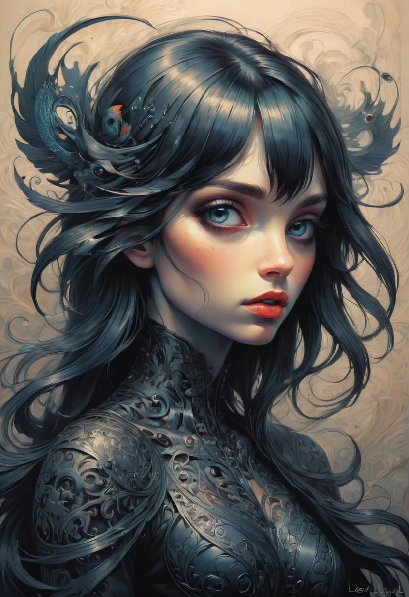 Crow, by lois van baarle, best quality, masterpiece, very aesthetic, perfect composition, intricate details, ultra-detailed