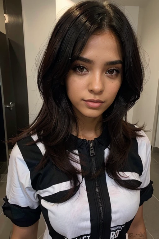 chica guapa de pelo ????? con mechas rojas, top negro y falda blanca