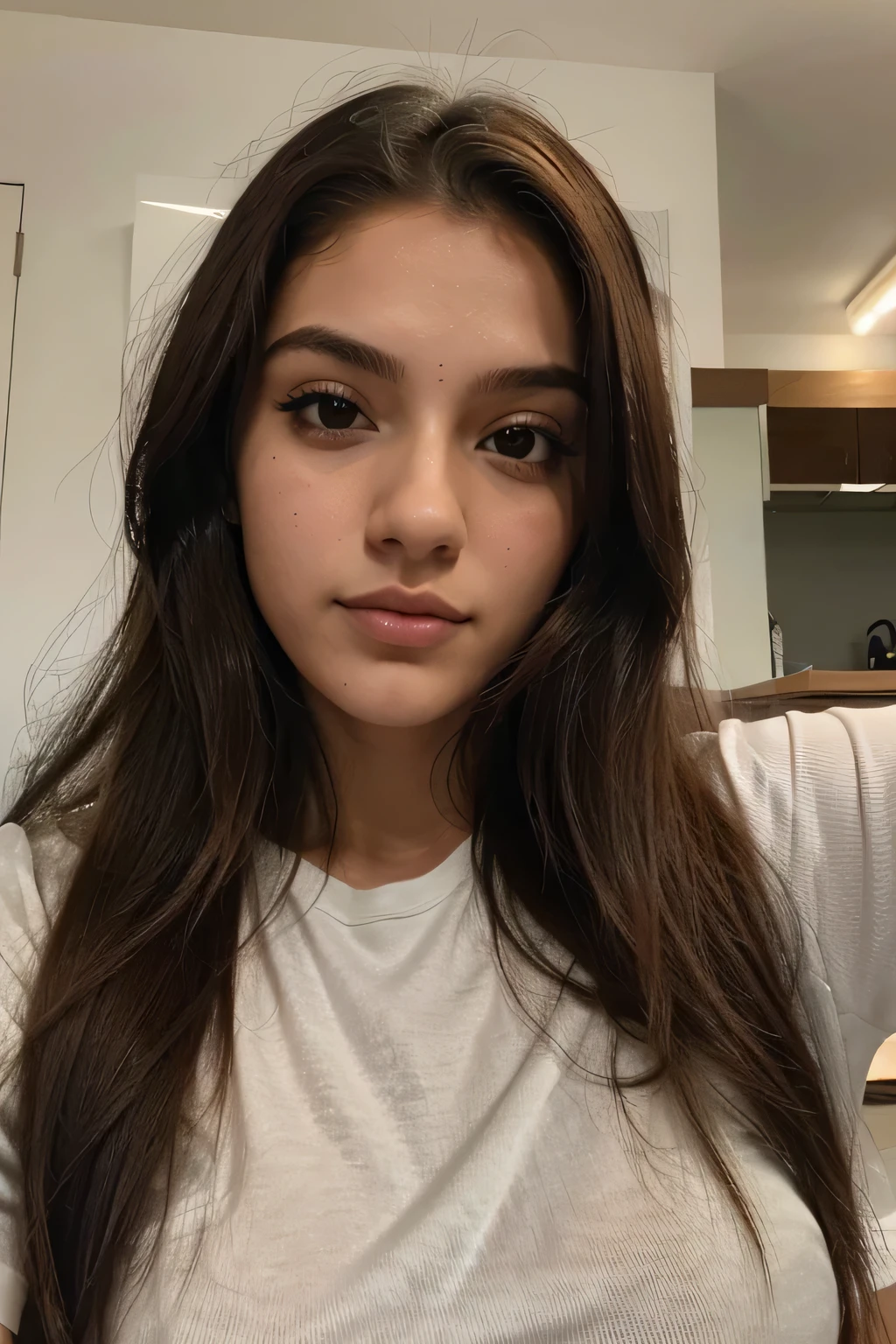 um close de uma mulher com cabelos longos e uma camisa branca, 1 8 are, 18 anos de idade, de 19 anos, brasileira, , 22 anos de idade, 21 anos de idade, jovem rosto latino pardo e bonito, lips