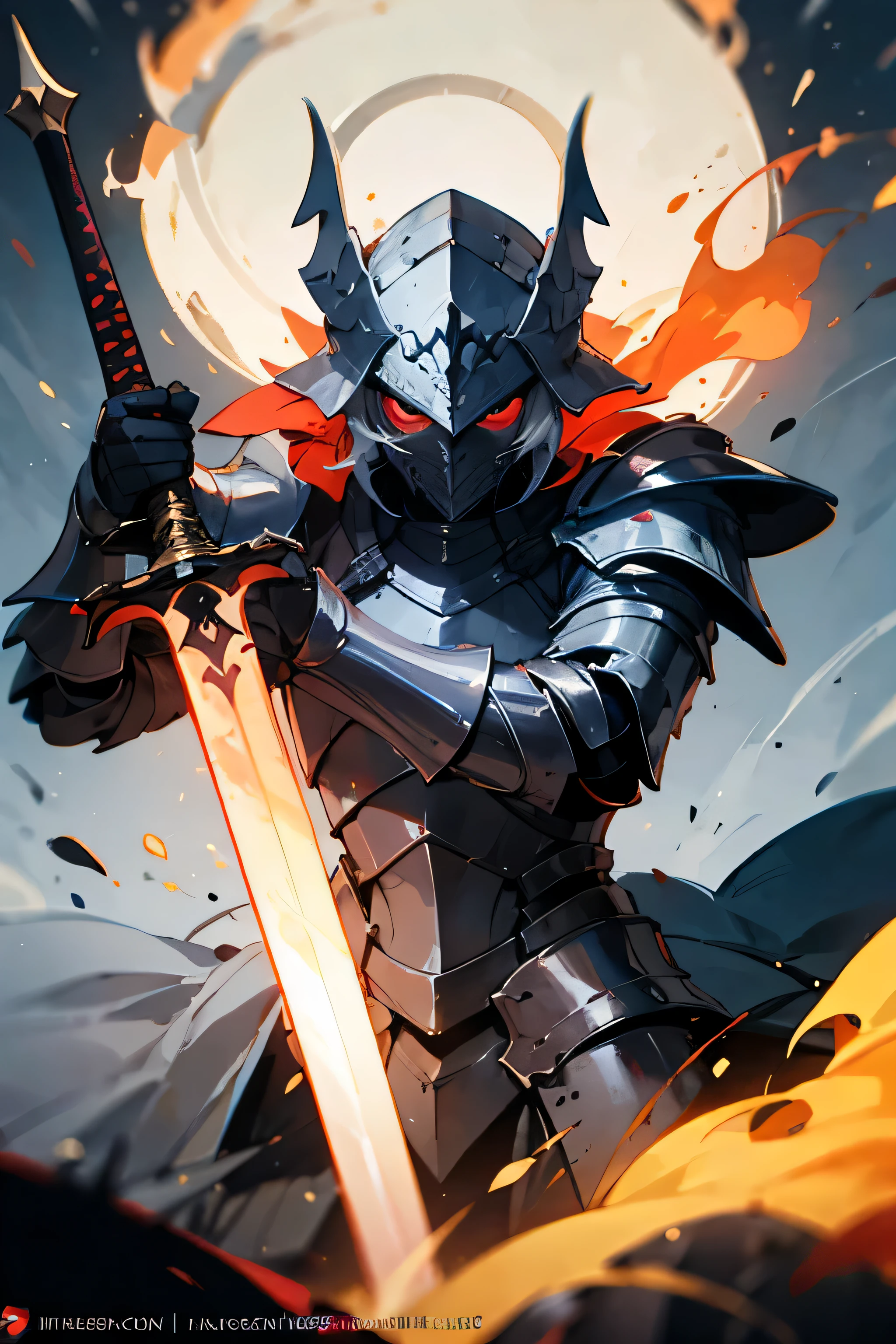 Logo,male,dark armor,Light sword,fire blood