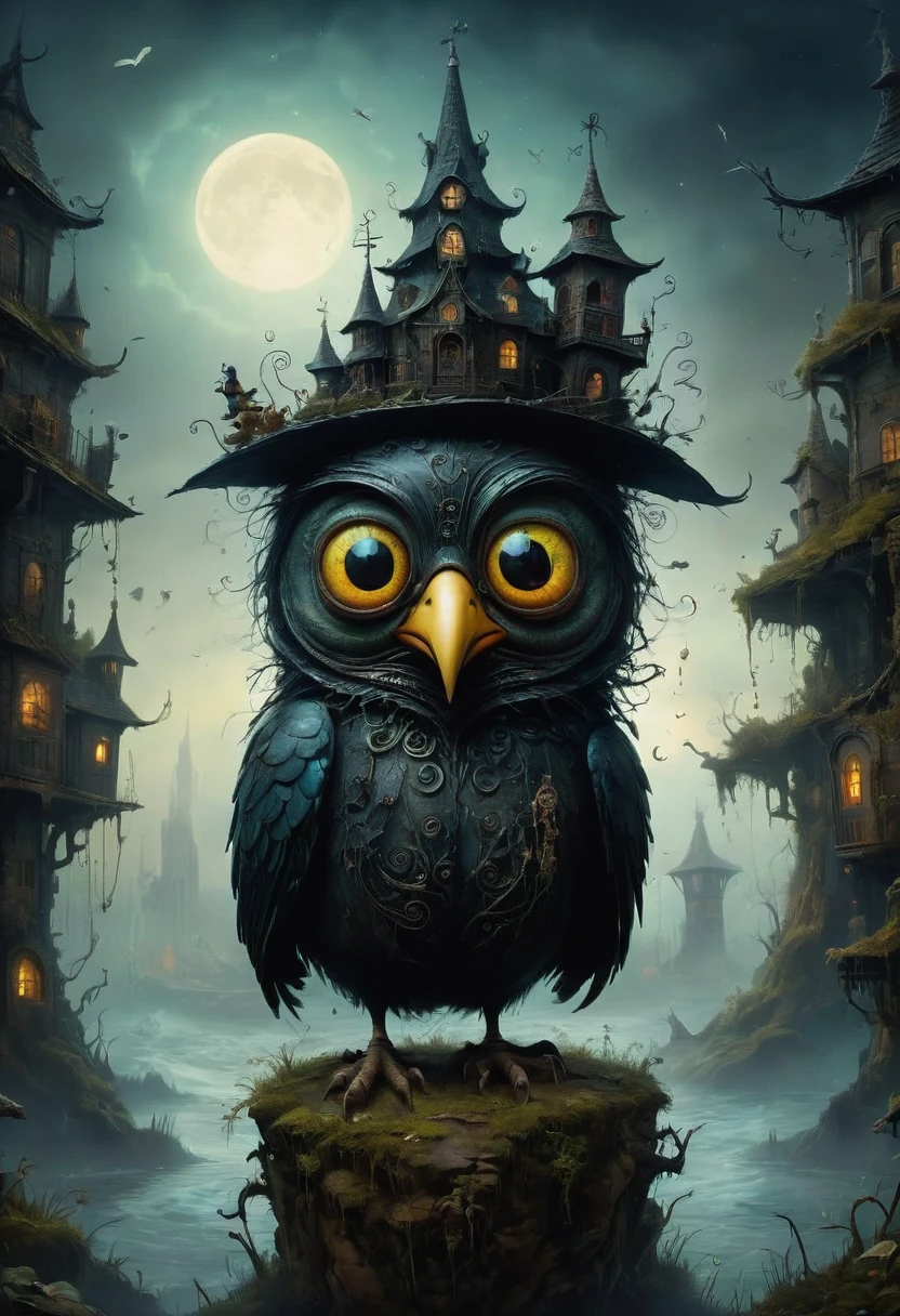Crow, by Alexander Jansson, best quality, masterpiece, very aesthetic, perfect composition, intricate details, ultra-detailed