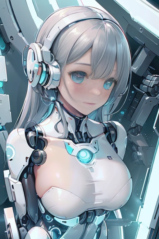 (realistic:1.4), (Raw photo),table top, highest quality, very detailed, (realistic:1.4), (8K, 4k, highest quality, High resolution, 超High resolution:1.1), 8K portrait,1 girl, Japanese アンdroid gid,Plump , announcer,Control panel,アンdroid,droid,view audience,mechanical hand, ,robot arms and legs, black hair,Machine body,dull bangs,white robot parts,perfect robot woman,charging spot,long tube,A thick cable was connected to his neck...,ceramic body ,Machine body, mechanical ear covers,アンdroid,robot humanoid,a little chubby,panties,full eyes,perfect machine body,white robot body,laboratory of the future,アンdroid factory,mechanical ear covers,white and light blue uniform,aqua accent costume,