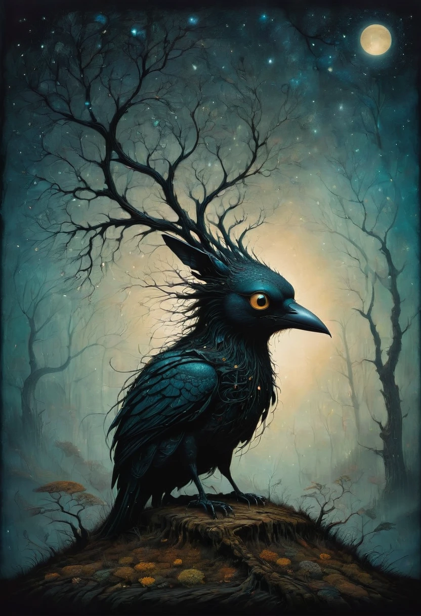 Crow, by Andy Kehoe, best quality, masterpiece, very aesthetic, perfect composition, intricate details, ultra-detailed