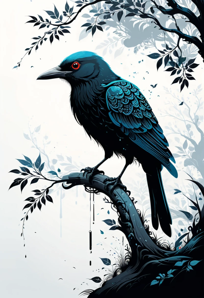 Crow, by Tang Yau Hoong, (masterpiece, best quality, Professional, perfect composition, very aesthetic, absurdres, ultra-detailed, intricate details:1.3)
