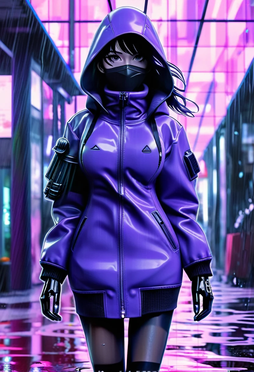 anime, a woman in a purple coat and a black hat in the rain, ghost in the shell art style, ghost in the shell, ghost-in-the-shell, gits, in the anime ghost in the shell, cyberpunk anime art, ghost in the shell style, ghost in the shell color scheme, gits anime, anime cyberpunk art