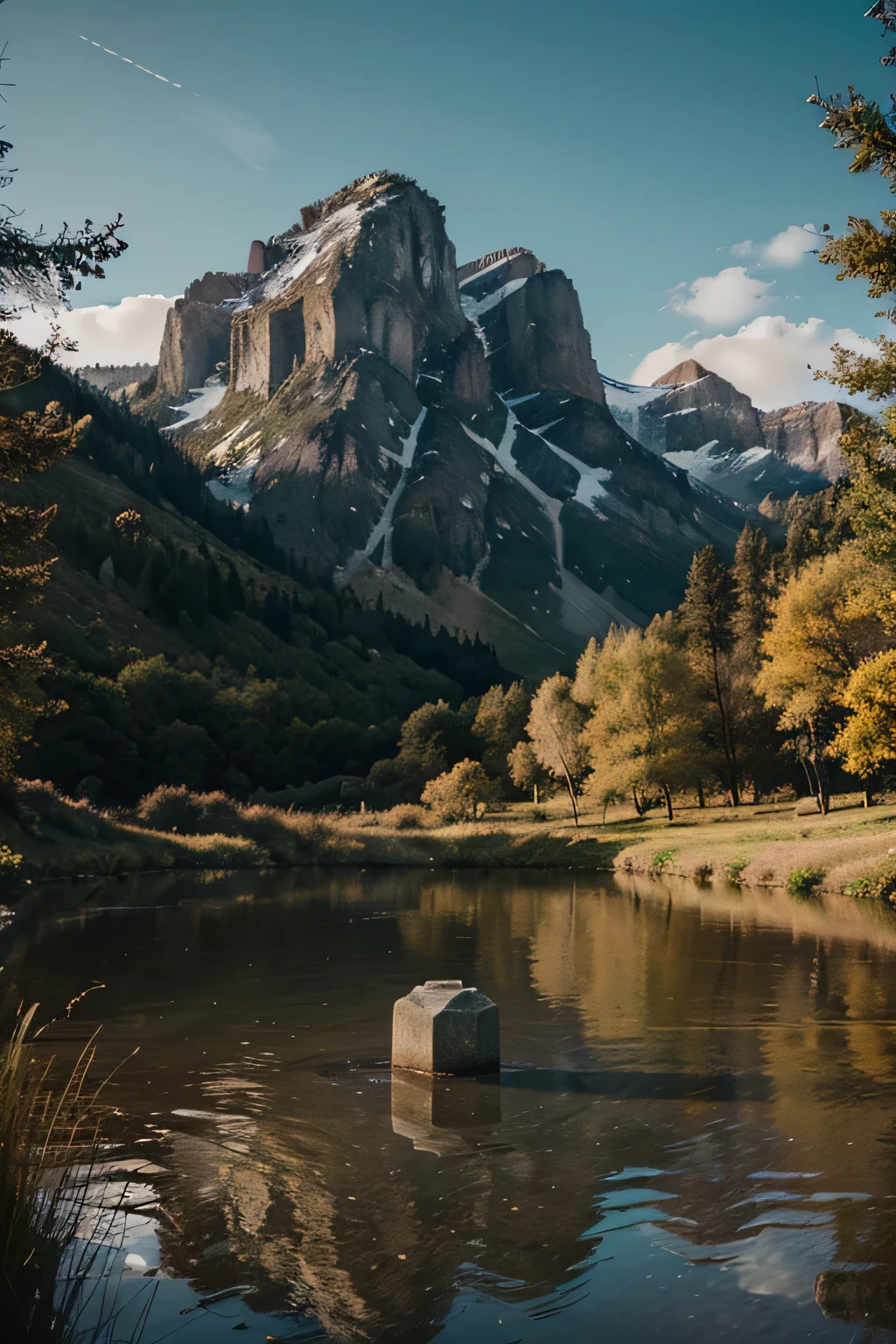 Be creative, create a photo realistic image of a beautiful landscape with subtle stoic influences and symbols, such as momento mori